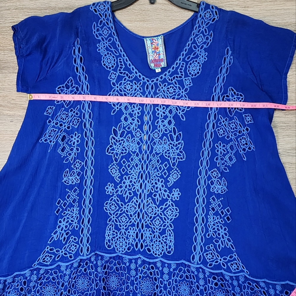 Johnny Was Kaylyn Cobalt Blue Eyelet A-line Tunic Size Small Oversized - Picture 6 of 7